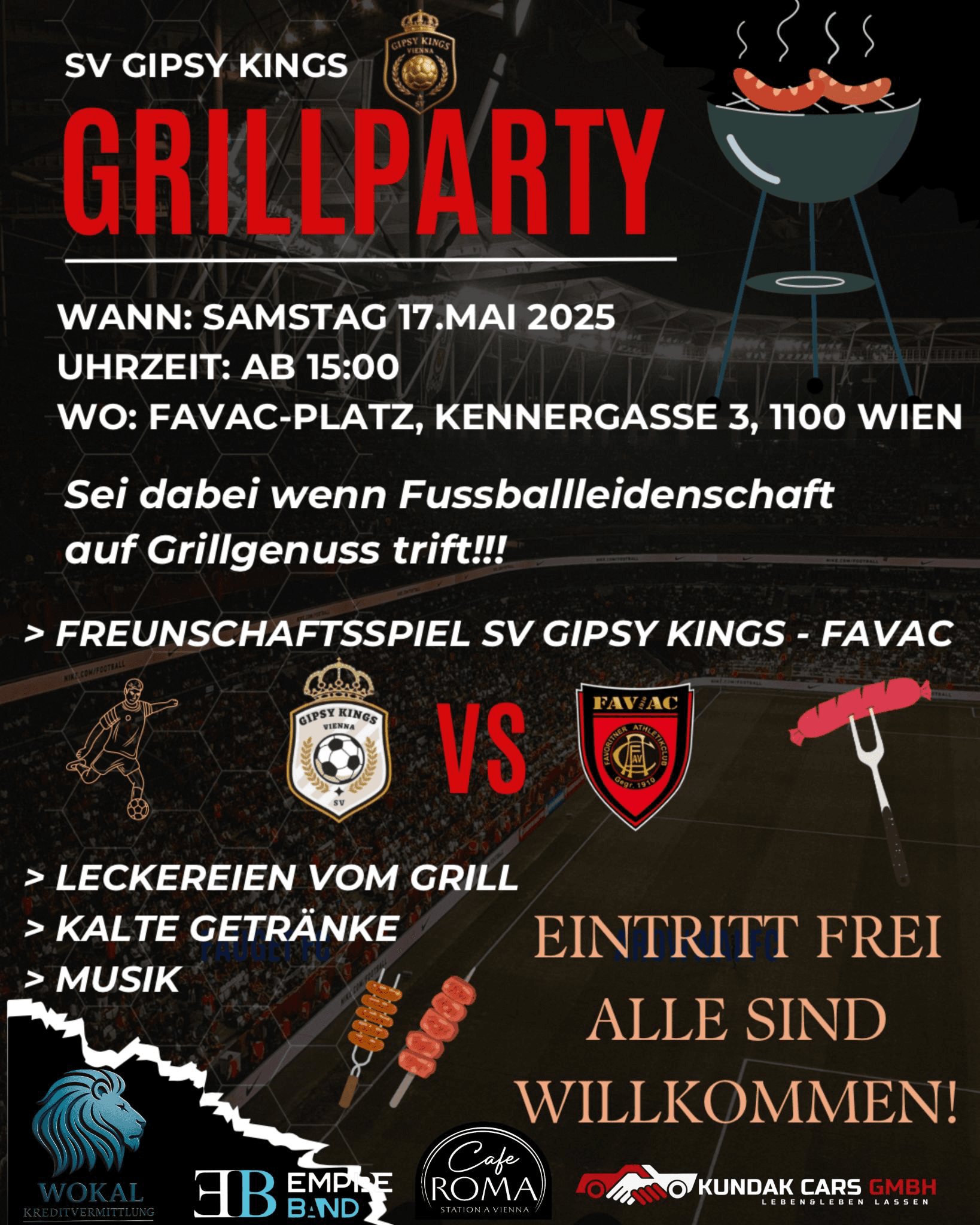Offizielles Plakat: SV Gipsy Kings Vienna Grill-Party am 17. Mai 2025